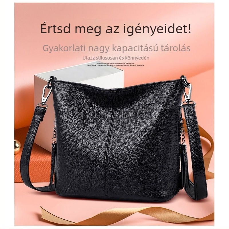 PU bőrből készült vödörtáska, városi minimalist stílus, puha belső bélés, cipzárral záródó, belső cipzáras zseb