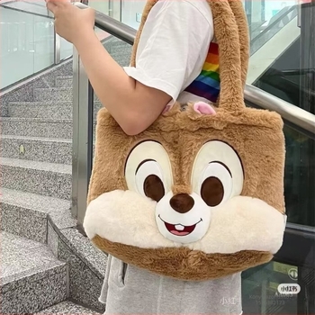 Plüss mókus mintás vállon átvethető táska nőknek, poliészter bélés, könnyű és tárolható