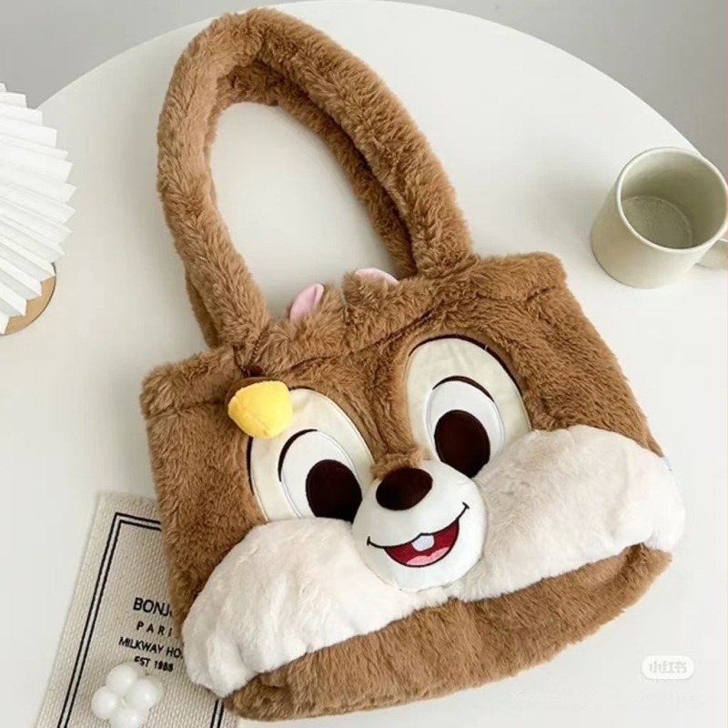 Plüss mókus mintás vállon átvethető táska nőknek, poliészter bélés, könnyű és tárolható