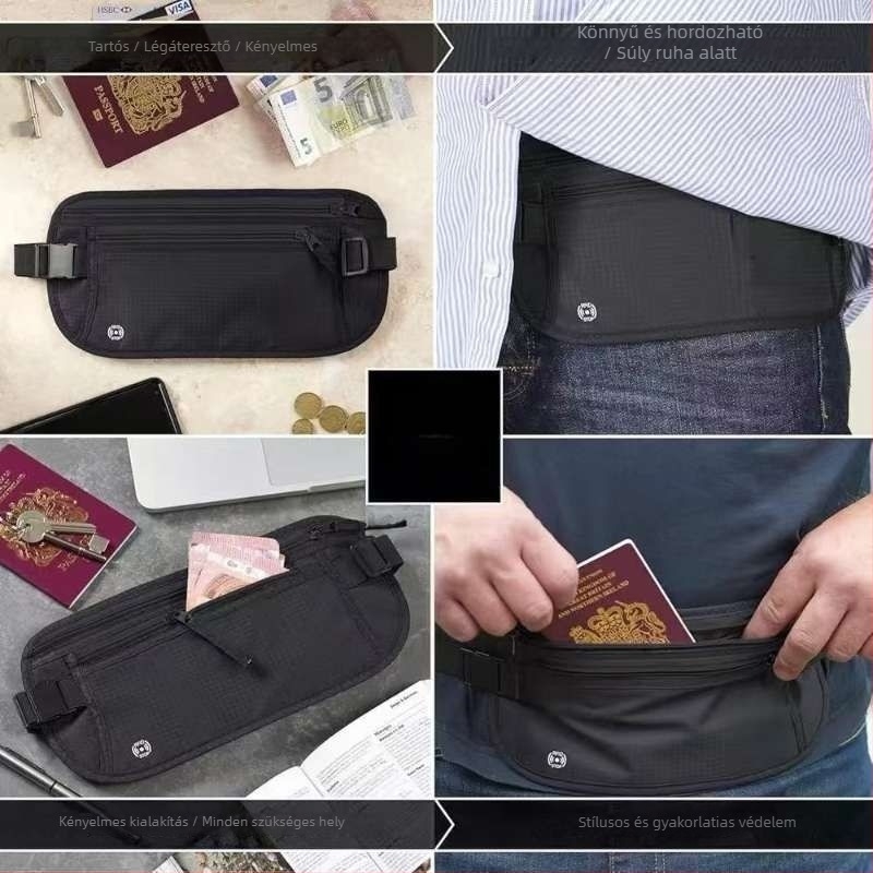 Nylon deréktáska RFID-védelmi funkcióval, kültéri sportokra, uniszex, egyszerű mintázat, poliészter bélés