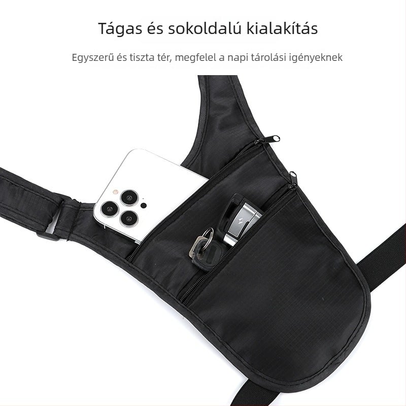Utazási anti-tolvaj övtáska útlevél és telefon zsebekkel, nejlon anyag, cipzáras nyitás, belső réteg, mobiltelefon és személyi igazolvány zsebek
