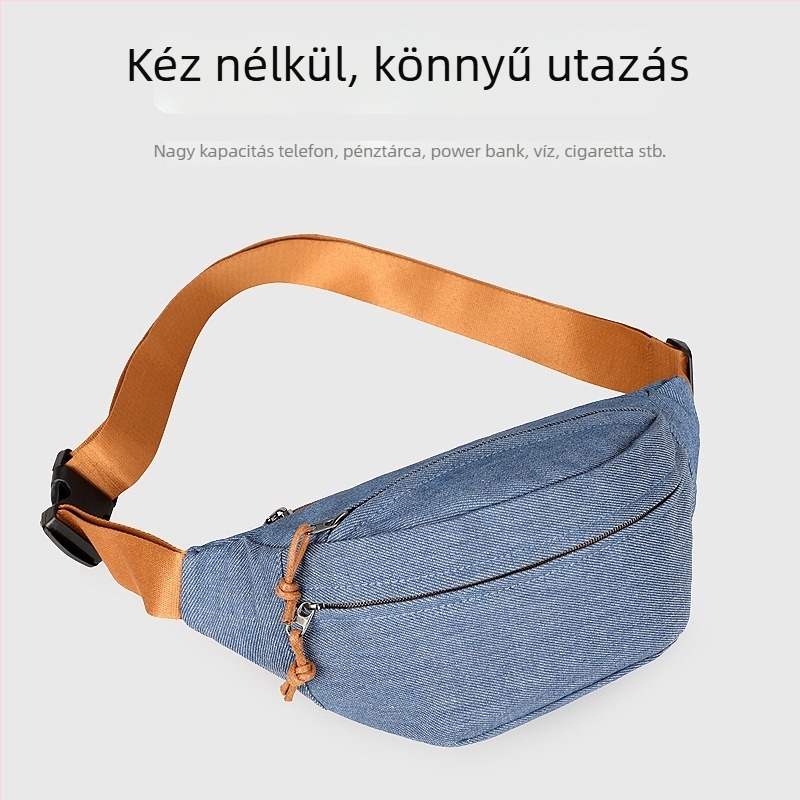 Denim sportos crossbody táska, uniszex, könnyű, légáteresztő, kopásálló, kültéri tevékenységekhez