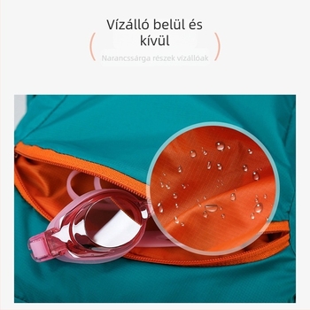 Külső sportokhoz vízálló hátizsák száraz–nedves elválasztóval, nagy kapacitású, családos használatra (szülő-gyermek), poliészter anyag, belső nylon bélés