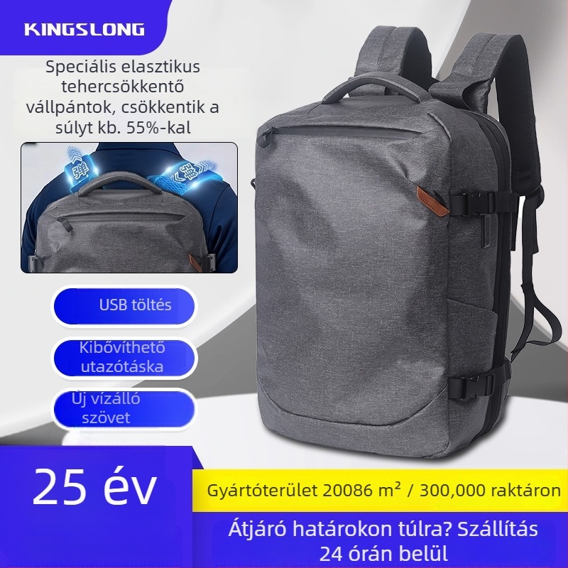 Kültéri utazó hátizsák rugalmas terheléscsökkentő vállpántokkal, bővíthető kapacitás, vízálló, 36–55 liter, 16 colos laptophoz kompatibilis