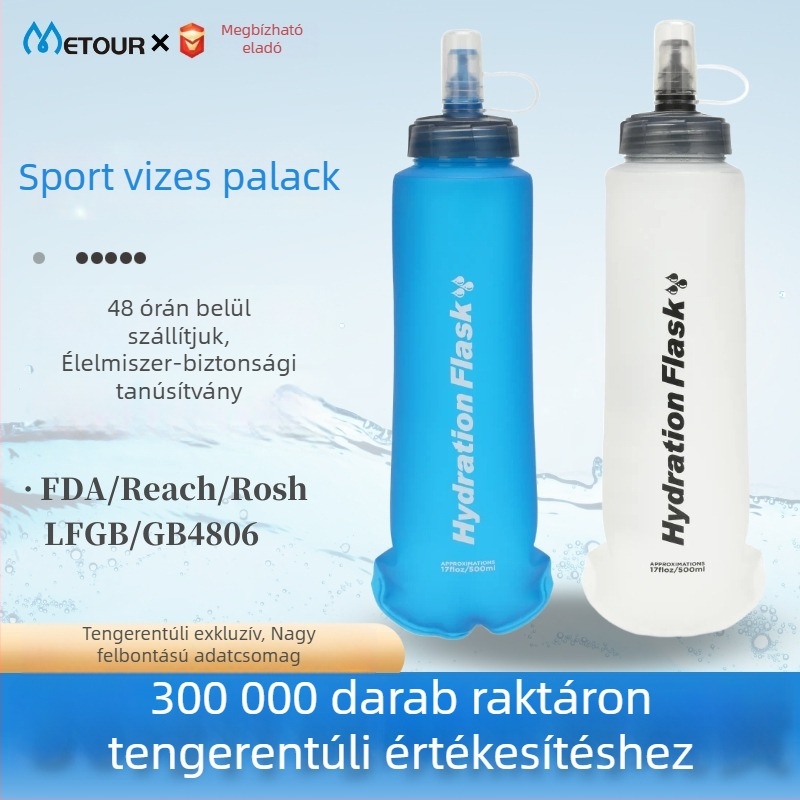 METOUR TPU kültéri hidratáló palack 500 ml, összecsukható víztáska hegymászáshoz és terepfutáshoz
