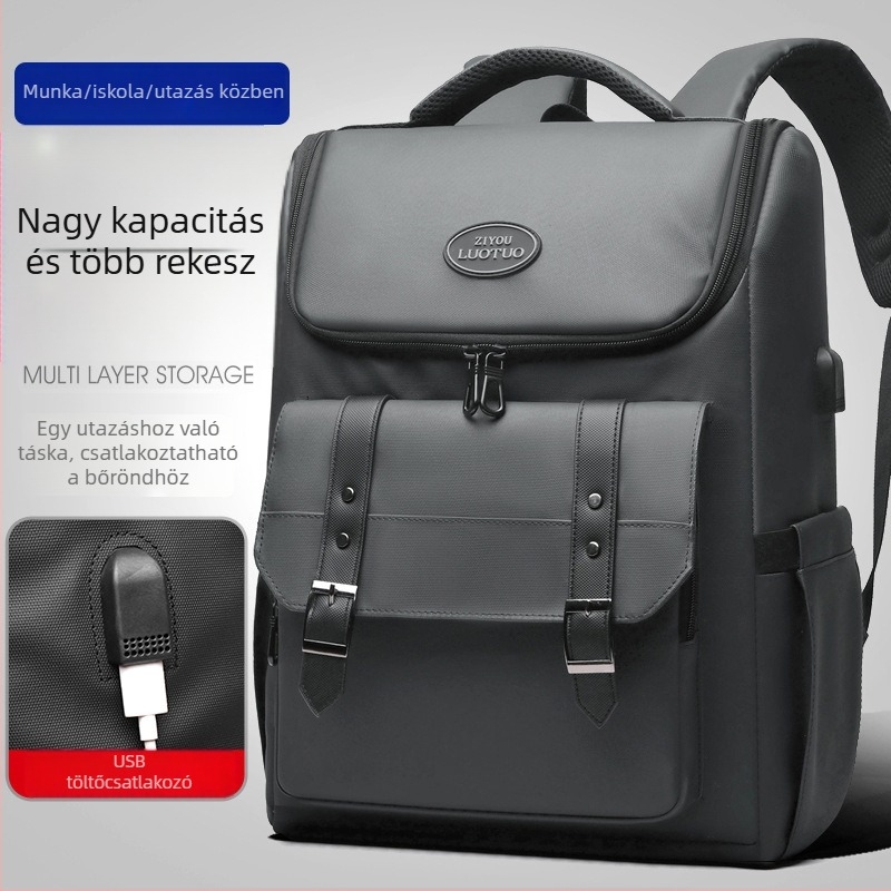 Laptop hátizsák USB interfésszel, nylon, 20–35L, 15 hüvelykes laptophoz, légáteresztő és vízálló