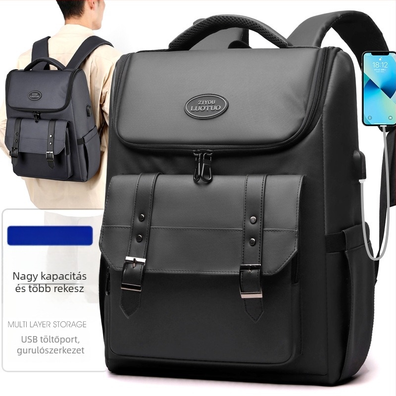 Laptop hátizsák USB interfésszel, nylon, 20–35L, 15 hüvelykes laptophoz, légáteresztő és vízálló