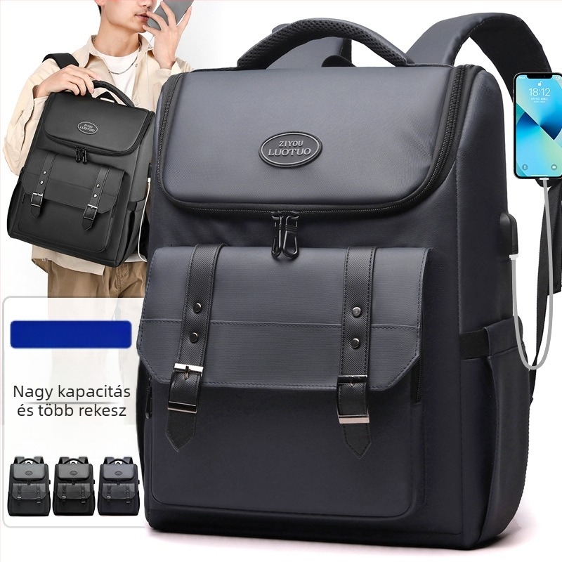 Laptop hátizsák USB interfésszel, nylon, 20–35L, 15 hüvelykes laptophoz, légáteresztő és vízálló