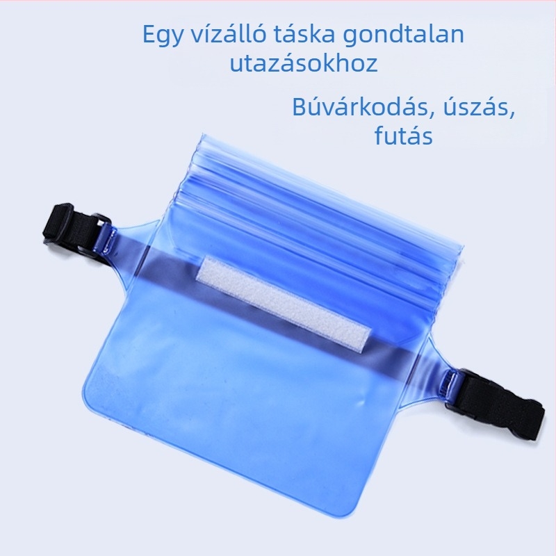 Szabadban használható vízálló telefontáska — diagonális deréköv, háromzáras záródás, érintőképernyő-ablak, PVC