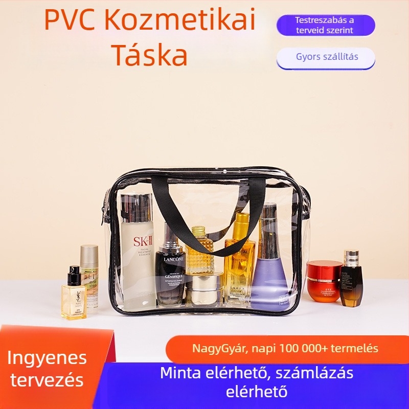 Átlátszó PVC tárolótáska, hordozható, többfunkciós utazási kozmetikai táska