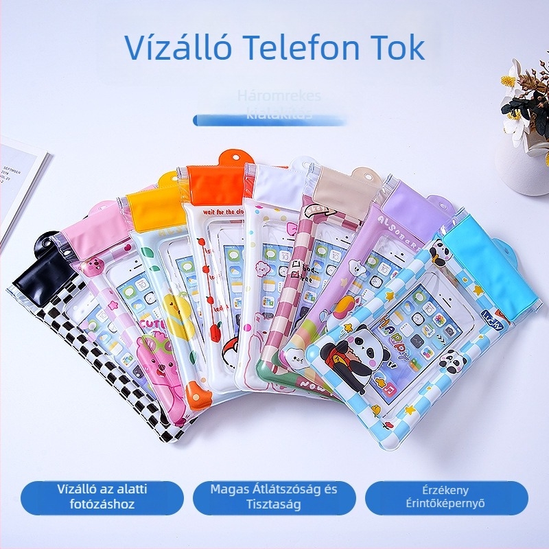 PVC-ből készült vízálló telefontáska, Cartoon stílus, csíkos mintázat, kapacitás 6.5, alkalmas úszásra és vízi sportokra