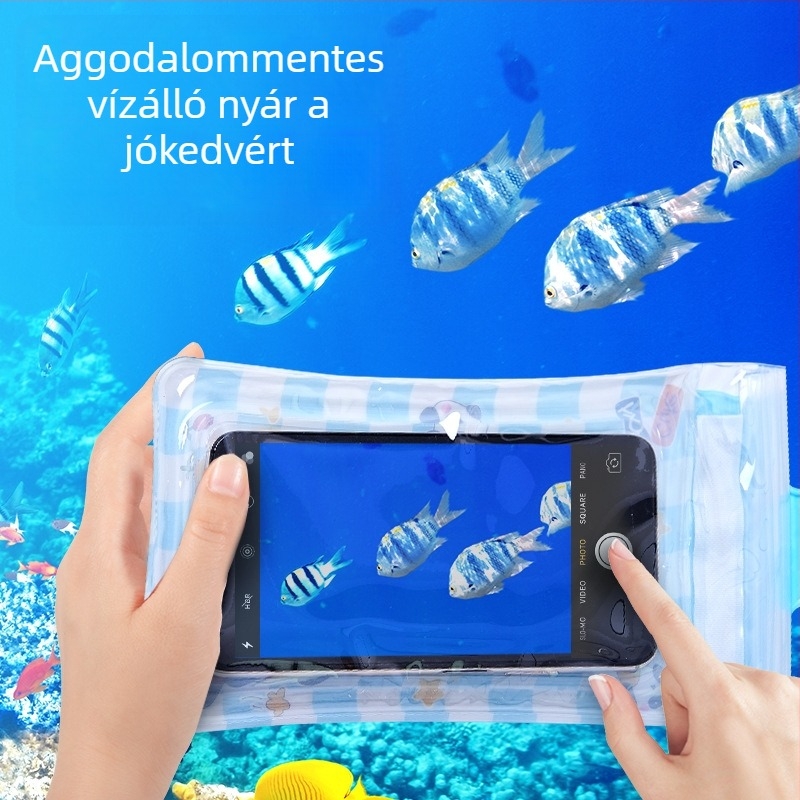 PVC-ből készült vízálló telefontáska, Cartoon stílus, csíkos mintázat, kapacitás 6.5, alkalmas úszásra és vízi sportokra