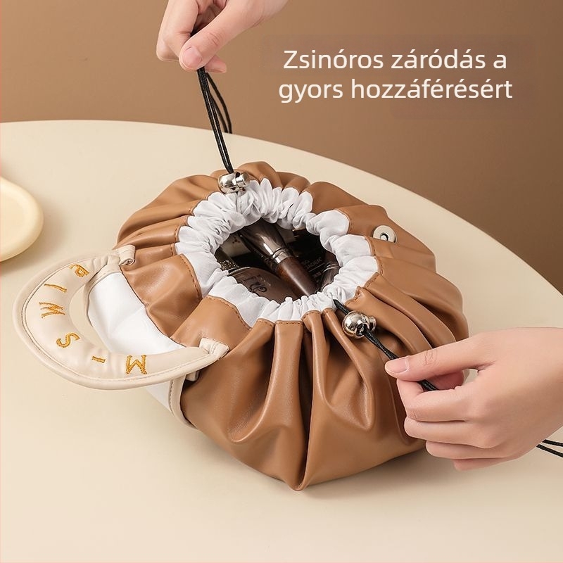 Vízálló sminktáska nagy kapacitású, utazáshoz hordozható, húzózsinóros zárás, 2025 modell
