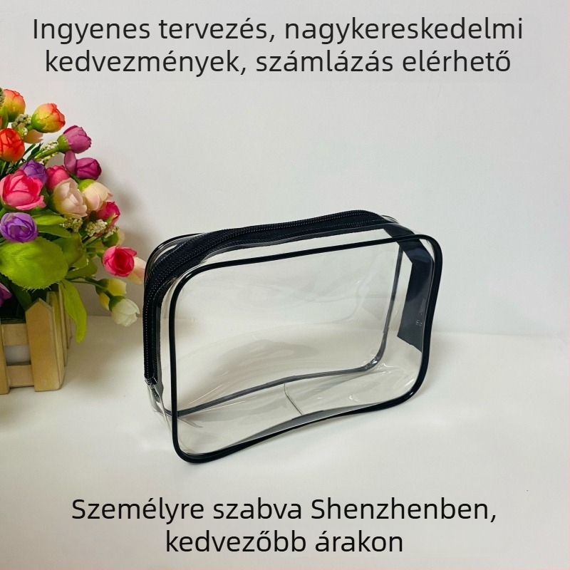 PVC-ból készült kozmetikai táska, kocka alakú, többfunkciós, modern minimalista stílus, alkalmas kozmetikumok és higiéniai termékek tárolására