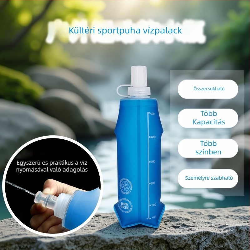 Kültéri összecsukható puha víztartály, szivárgásmentes, PVC/TPU, kapacitás 250ml/500ml, kerékpározáshoz és hegymászáshoz