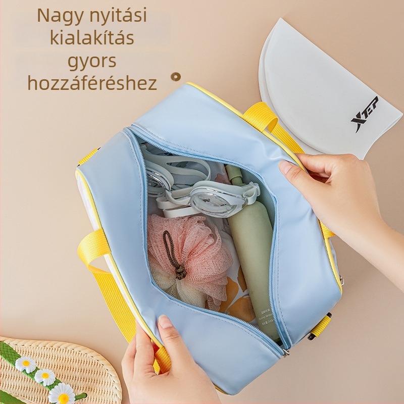 PU kozmetikai táska, kubus alak, aranyos rajzfilm-stílus, száraz–nedves elválasztás, smink, utazás és edzés tárolására
