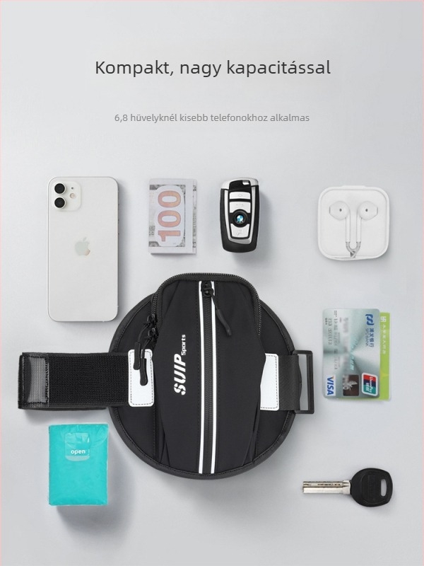 Kültéri fitnesz karpánt, elasztikus, uniszex, vízálló telefontokkal, futáshoz