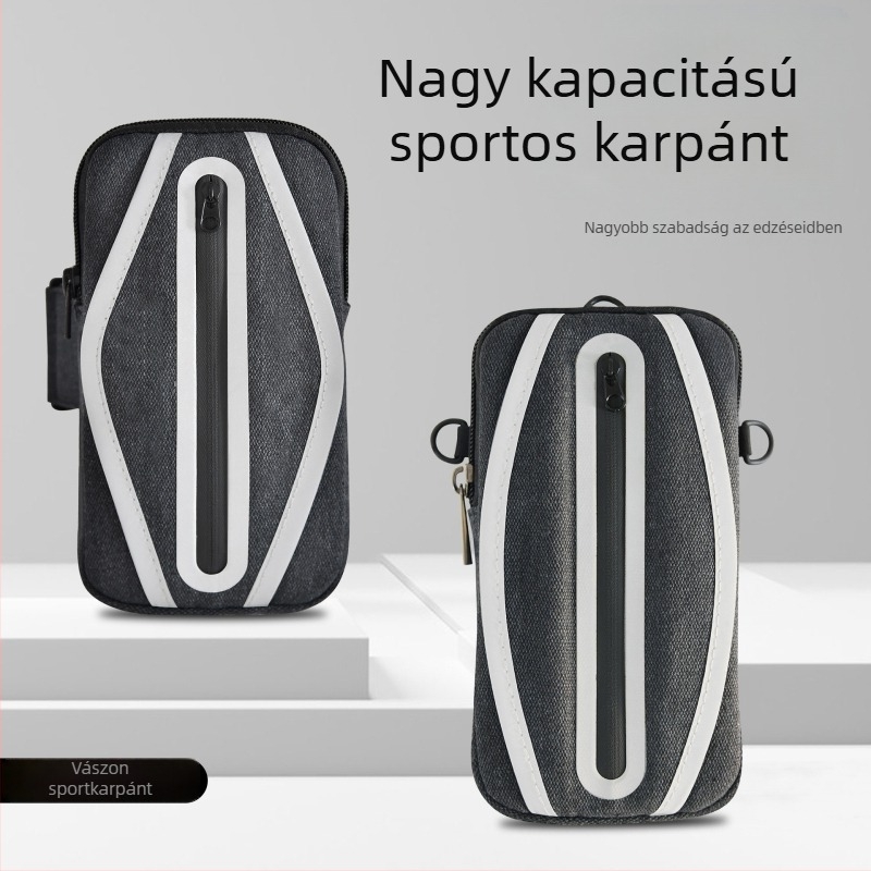 Futó kartelefon-táska — uniszex, vászonanyag, testreszabható logó, kültéri sportokhoz, karon viselhető
