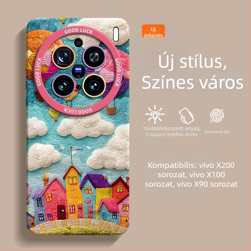 Vivo X200 Ultra tokk – Olajfestmény Város mintázat, 9080 Pro, ütésálló, teljes védelem, X100S Pro