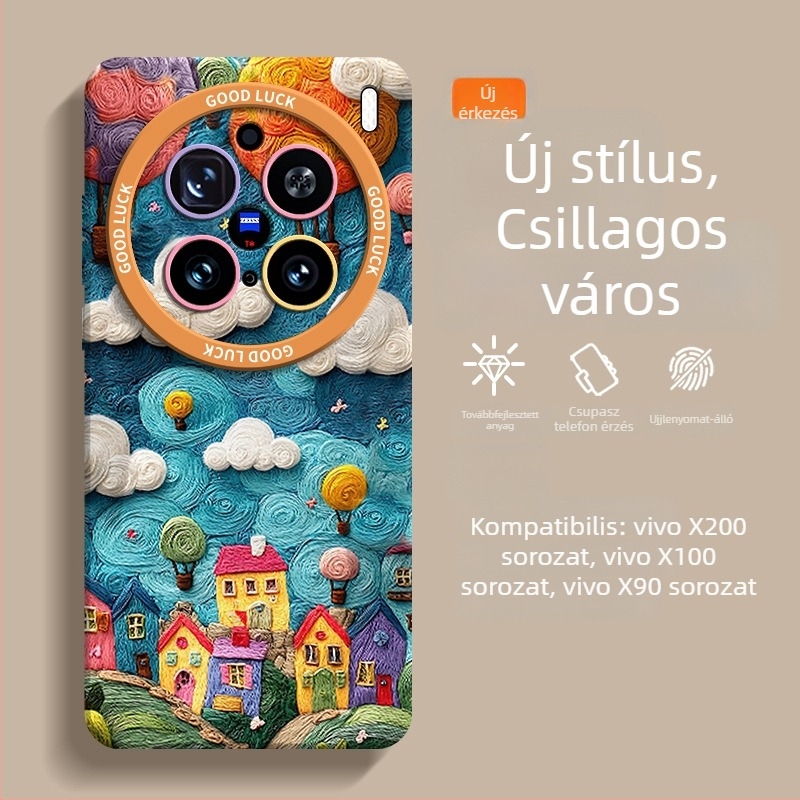 Vivo X200 Ultra tokk – Olajfestmény Város mintázat, 9080 Pro, ütésálló, teljes védelem, X100S Pro