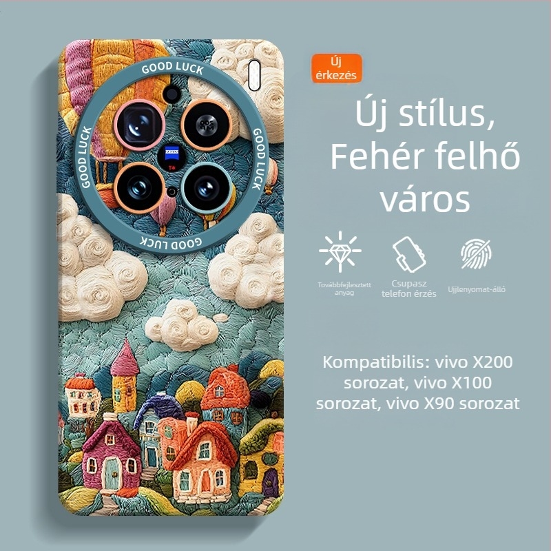 Vivo X200 Ultra tokk – Olajfestmény Város mintázat, 9080 Pro, ütésálló, teljes védelem, X100S Pro