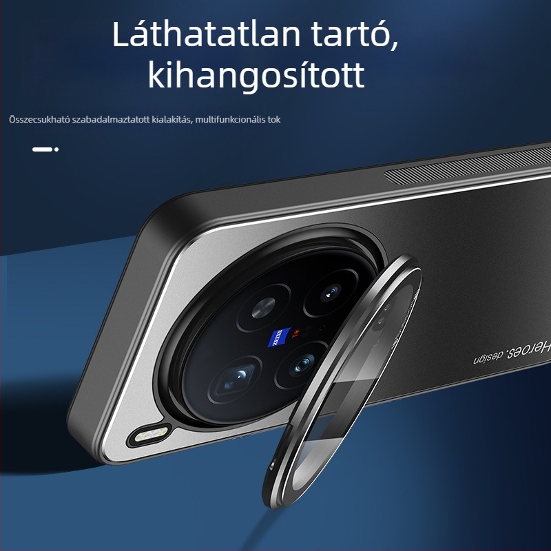 Vivo X300 Pro telefonvédő beépített lencsevédővel és X300 állvánnyal, teljes védelem esés ellen, mágneses rögzítés, letisztult dizájn