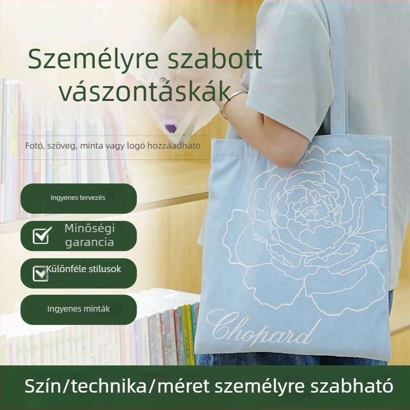 Vászontáska testreszabható logóval, prémium megjelenés, logónyomtatás, kapoccsal záródó, környezetbarát kurzusokhoz