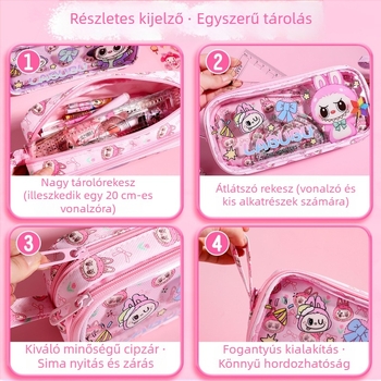 Iskolai ceruzatartó, Hundred márka, PU anyag,kétszintes kialakítás, rajzfilm dizájn, koreai verziós stílus