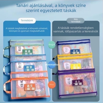 Lizhi Nylonhálós Dokumentumtáska diákoknak, cipzárral, karikatúra-stílusú dizájn