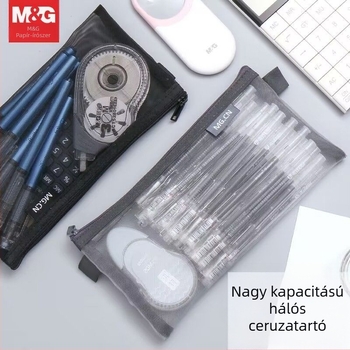 Átlátszó hálós tolltartó, nagy kapacitású, nylonból, irodai kellékek