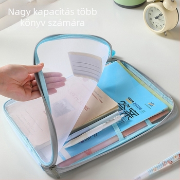 L-alakú széles nyitású tantárgy-kategorizáló táska - nejlonháló anyagú, cipzáros, háromdimenziós tárolás