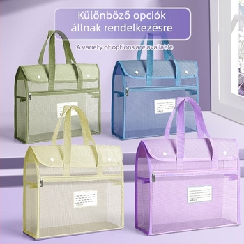 A4-es hálós fájl táska cipzárral, átlátszó, nagy kapacitású könyvekhez és házi feladatokhoz