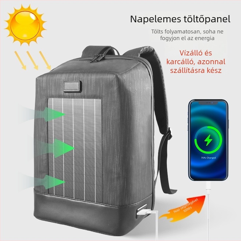 Napelemes töltésű hátizsák USB külső interfésszel, vízálló és kopásálló, 20–35 L kapacitás, Oxford anyag