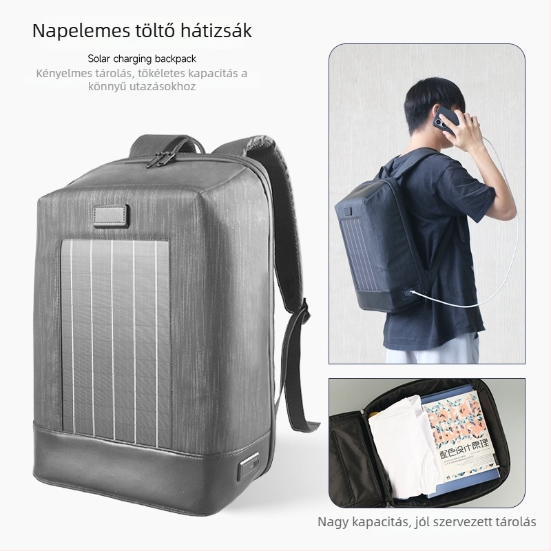 Napelemes töltésű hátizsák USB külső interfésszel, vízálló és kopásálló, 20–35 L kapacitás, Oxford anyag