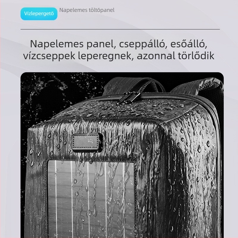 Napelemes töltésű hátizsák USB külső interfésszel, vízálló és kopásálló, 20–35 L kapacitás, Oxford anyag