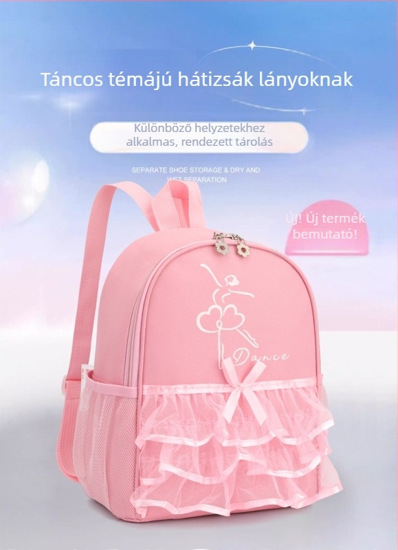 Csipkés tánctáska gyerekeknek, lányoknak balett- és latin tánchoz, nagy kapacitású, szöveg személyre szabása