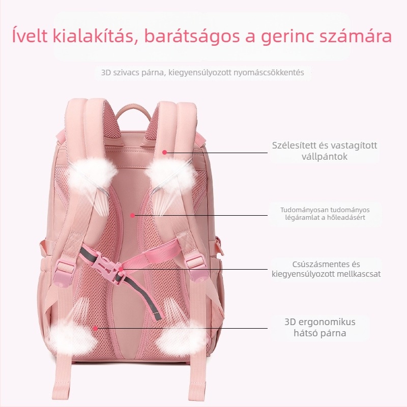 Zhuo Duolin iskolatáska általános iskolás lányoknak, 1–6. osztály, nejlon anyag, lélegző, vízálló, antibakteriális, görbült vállpántokkal