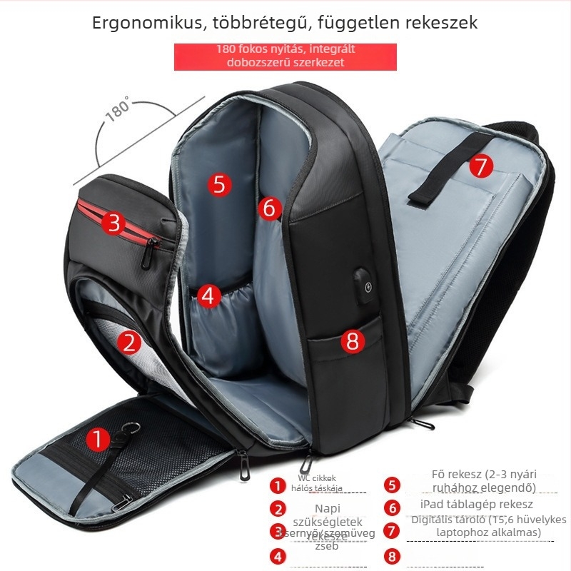 Unisex hátizsák 15 hüvelykes laptophoz, könnyű, nagy kapacitású, üzleti és utazási használatra, Oxford anyag
