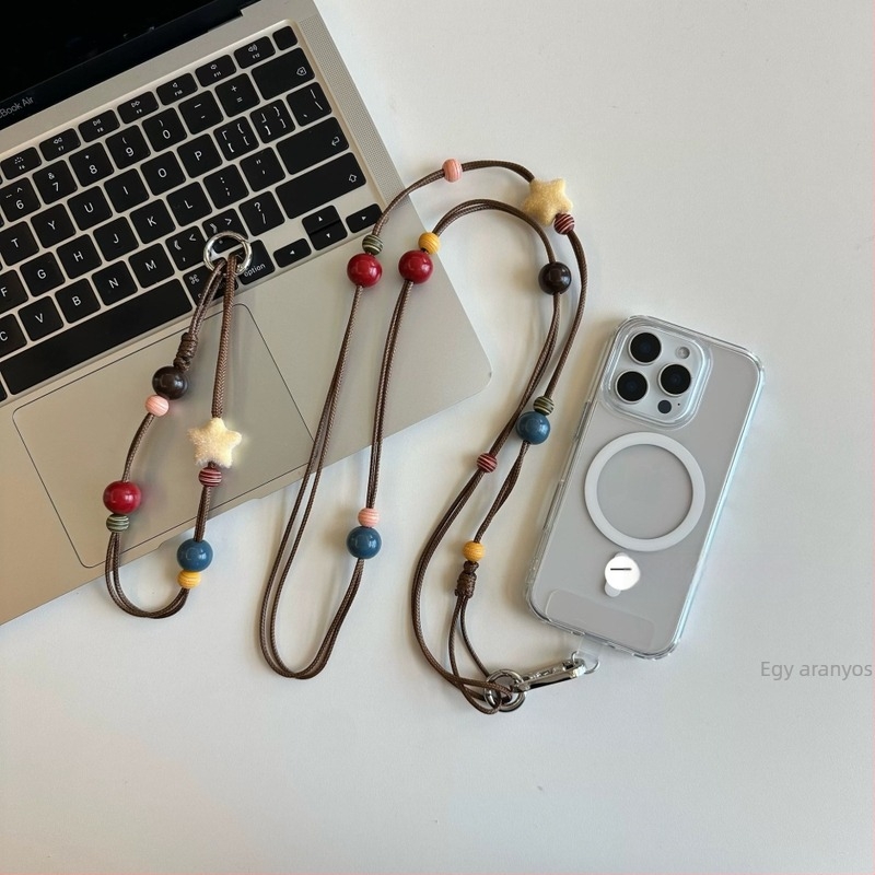 Mobiltelefon nyakpánt nylon kötélből, retro csillag mintával, uniszex, műanyag csattal, anti-lopás/anti-vesztés, crossbody pánt