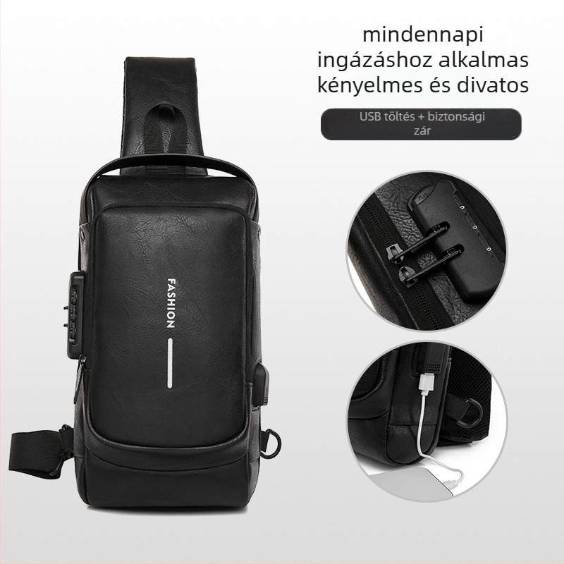 Férfi PU bőr crossbody táska, Race márka, lopás elleni védelem, USB-port és vízálló.