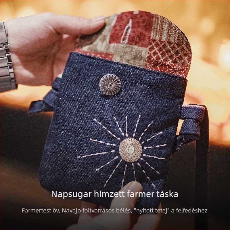 Férfi crossbody táska hímzéssel – denim, kopásálló, Madden – retro stílus, tavasz 2024