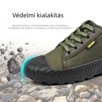 Canvasból készült munkacipő kamufláž mintával, légáteresztő, uniszex, fűzővel, gumi talppal