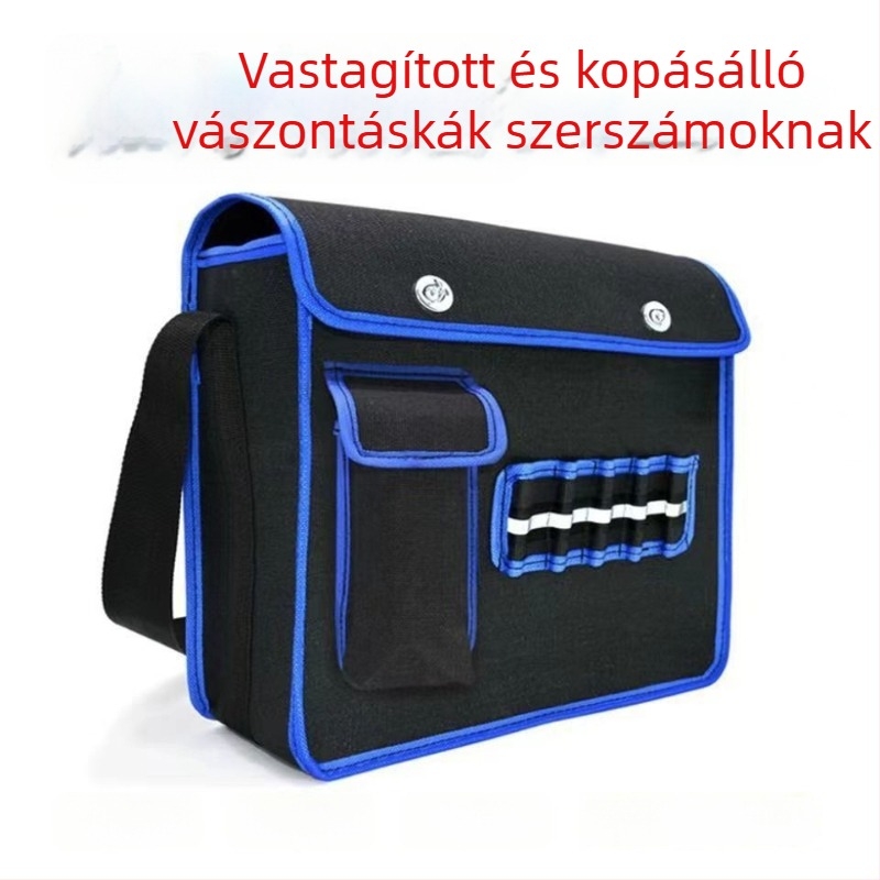 Villanyszerelő szerszám táska keresztpántos kivitelben – vászonból, PU bélés, antibakteriális, férfiaknak, vállon hordható