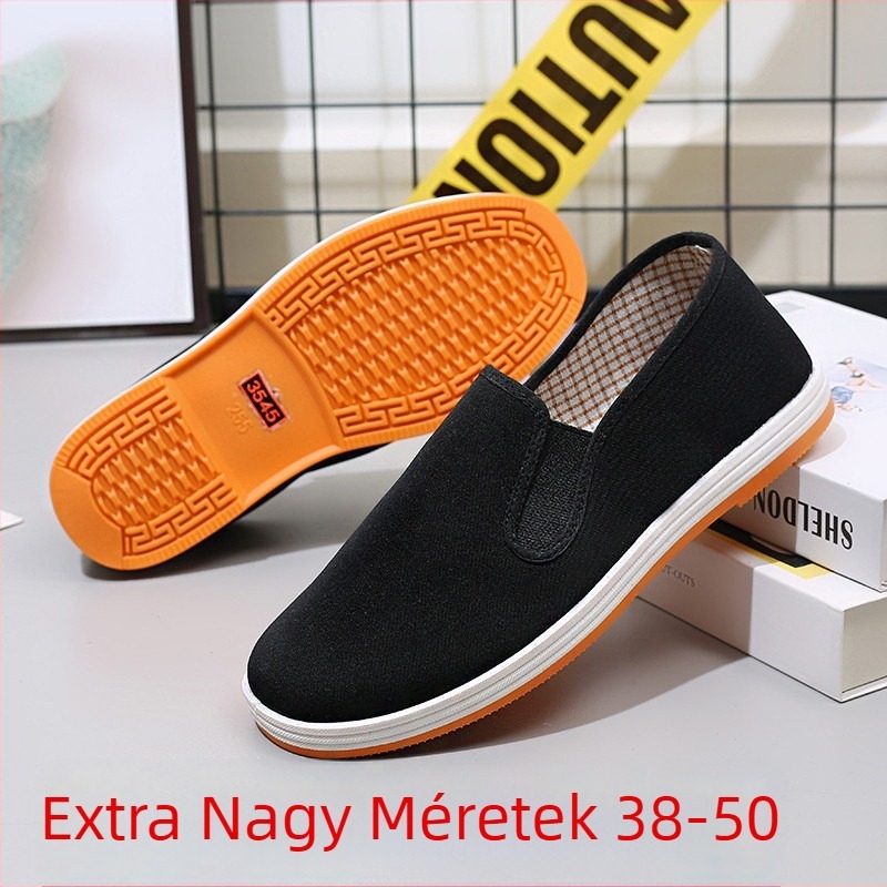 Ősi Pekingi vászon slip-on cipő – Uniszex, kerek orr, légáteresztő belső anyag, alacsony sarka 1–3 cm, nyárra