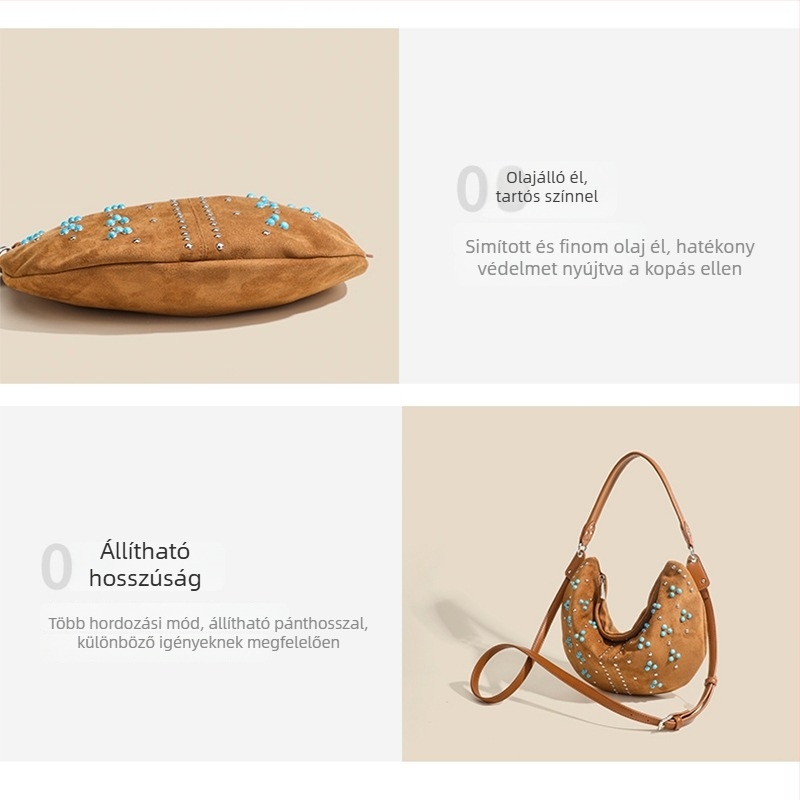 PU anyagú dumpling-stílusú underarm táska, cipzáras záródás, belső cipzáras zseb, telefon- és személyazonosító zseb