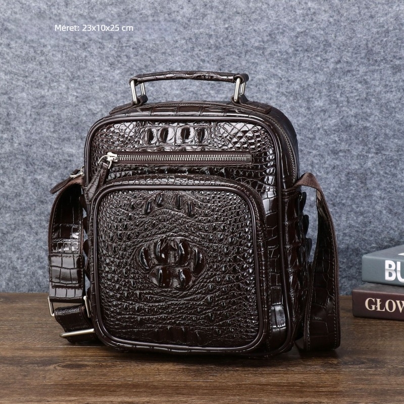 Férfi váll- és oldaltáska – Szilikon anyag, Állatmintás (krokodilcsont mintázat), Városi minimalist stílus, Kopásálló üzleti utazásokhoz