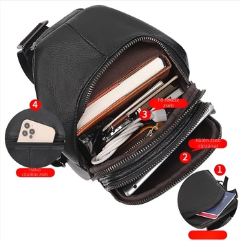 Férfi bőr crossbody táska, street trend stílus, modell 4013Q, vízálló, kompatibilis 8 hüvelykes laptophoz