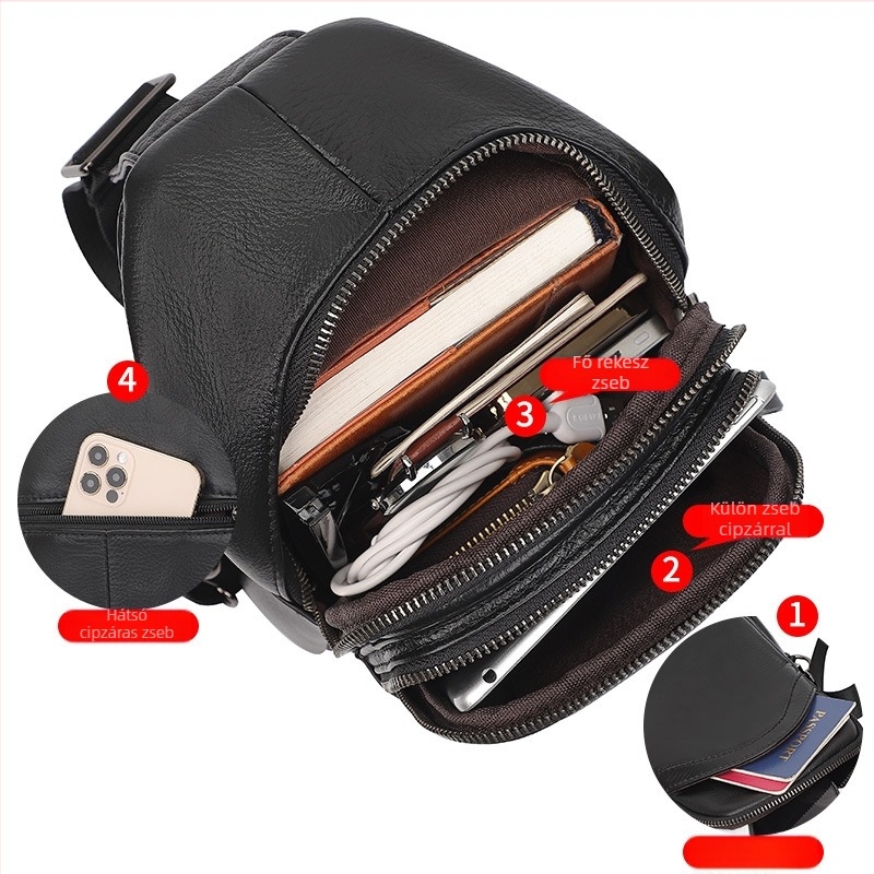 Férfi bőr crossbody táska, street trend stílus, modell 4013Q, vízálló, kompatibilis 8 hüvelykes laptophoz