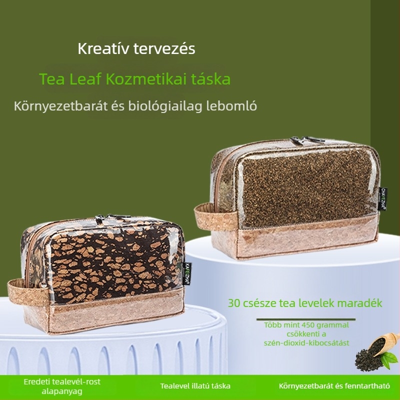 Utazási kozmetikai táska tealevél anyagból, vízálló, poliészter bélés, Juzzedo