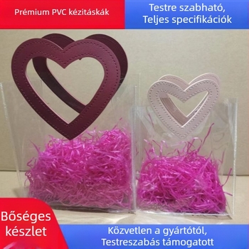 PVC szív alakú átlátszó ajándéktáska egyedi logóval, nagyfrekvenciás préselés